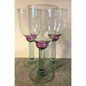 Set of 3 Teal and Purple Wine Glasses 8.5" Tall  #2540